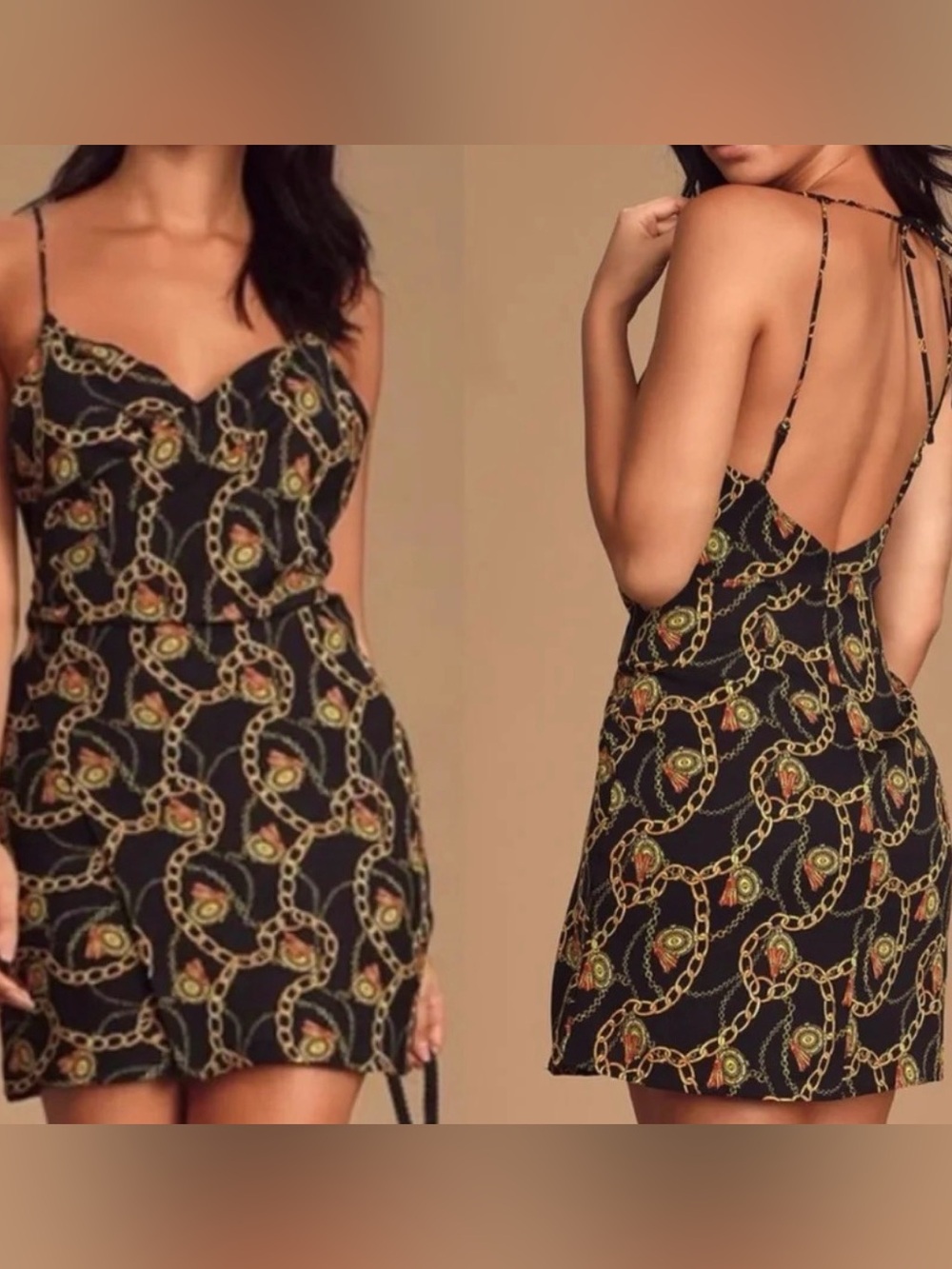 Astr Black Backless Chain Print Mini Dress
